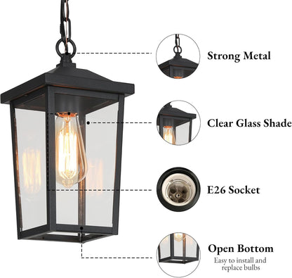 LOG BARN Outdoor Pendant Light Fixture, Farmhouse Exterior Lights, Anti-Rust Ceiling Outdoor Light with Clear Glass, Lantern Hanging Light for Front Door, Entry, Porch, and Gazebo