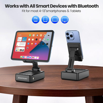 JTEMAN Cell Phone Stand with Bluetooth Speaker and Charging Function,Bluetooth Audio Power Bank Bracket,Birthday Gifts for Men Women,Kitchen Gadgets for Most Phones and Tablets-Black