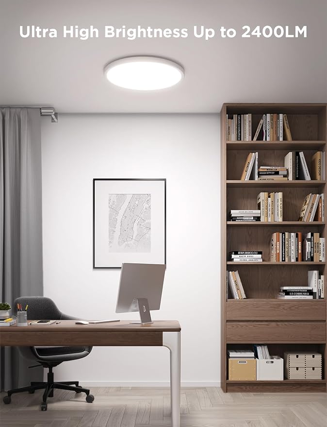 Govee Smart Ceiling Light, RGBIC LED Ceiling Light Fixture, 2400LM Flush Mount Light Fixture, DIY Colors, 12 Inch, 1 Pack (White 2 Packs)