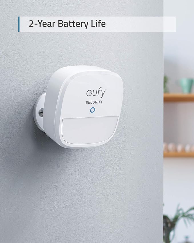 eufy Security Motion Sensor, Home Alarm System, 100° Coverage, 30 ft Detection Range, 2-Year Battery Life, Adjustable Sensitivity, HomeBase Required, Optional 24/7 Protection Service, Home Security