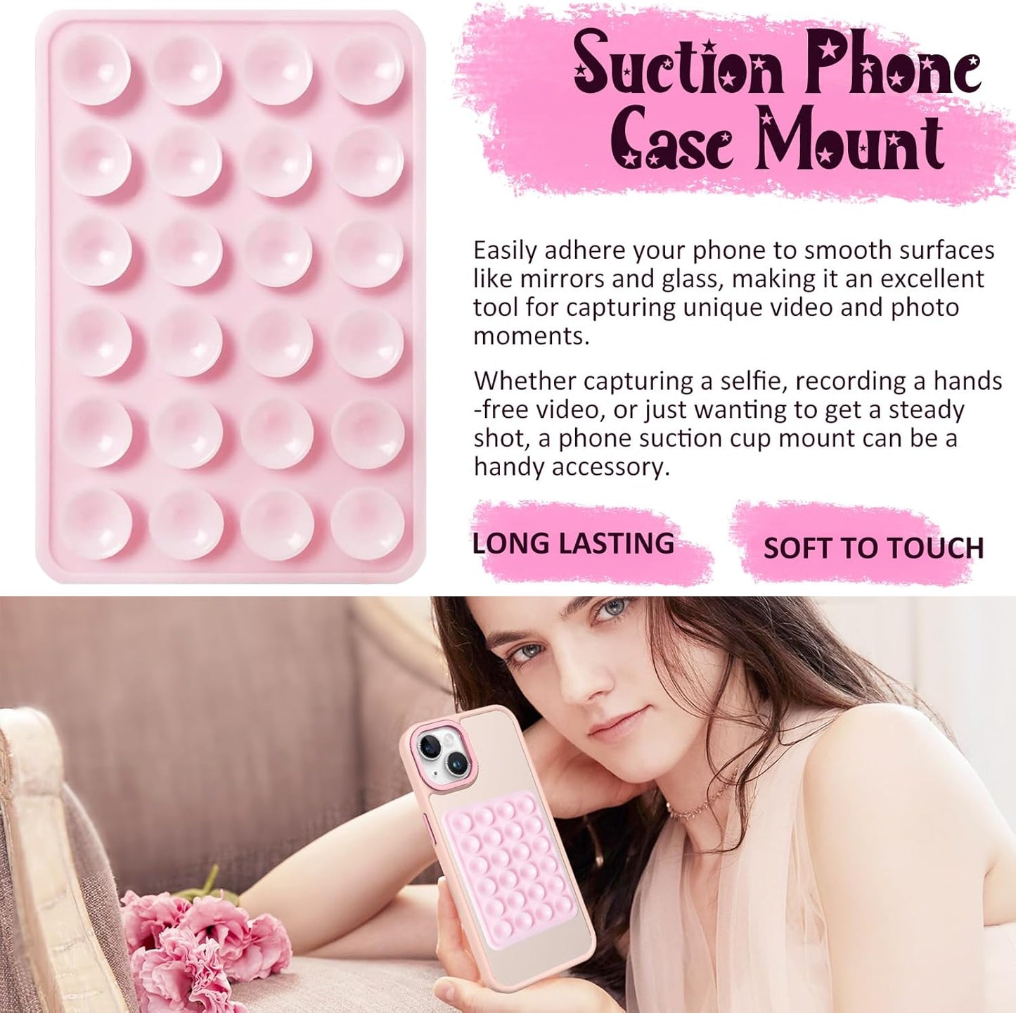 Silicone Suction Phone Case Mount, Non Slip Sticky Phone Grip for Cellphone, Silicon Adhesive Suction Cup Phone Mount, Strong Grip Holder for Selfies and Videos (Lake Green)