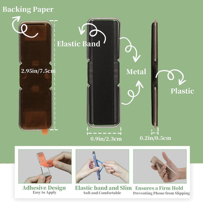 4Pcs Adhesive Phone Strap Grip Finger Holder for Hand, Sticky Elastic Cellphone Loops for Back of iPhone Case Accessories, Thin Smartphone Grips - Black Silver Black White