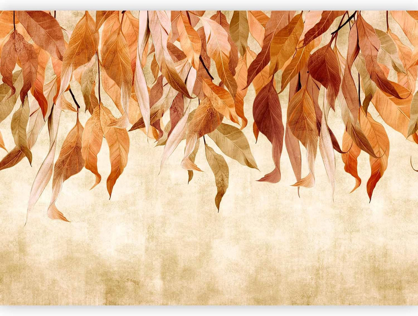 artgeist Wall Mural Hanging Leaves 177x124 in - Non-Woven Wallpaper Fleece Wall Decor Photo Print Picture Image Design Nature Botanical Concrete Orange Beige b-C-10146-a-c