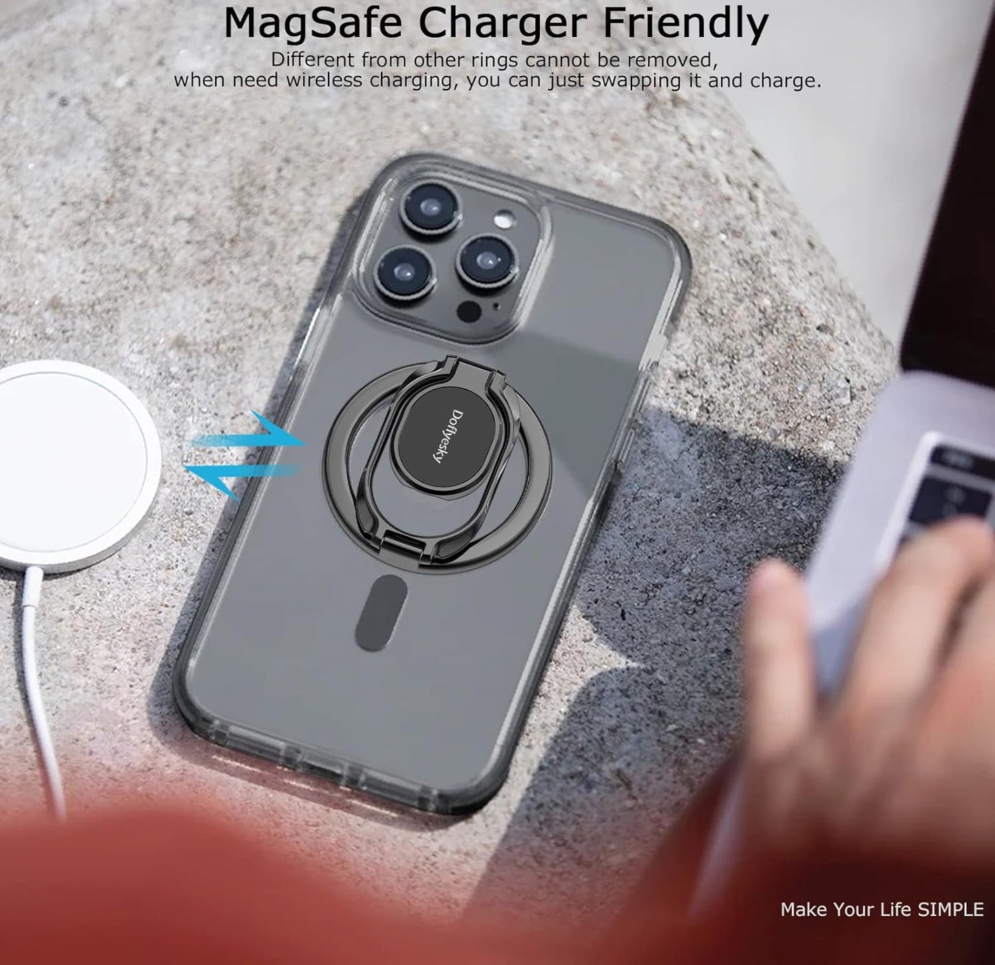 Magnetic Phone Ring Holder, Double Adjustable Phone Grip and Stand Compatible with MagSafe Ring Holder, Compatible with PopSockets MagSafe Ring Removable for iPhone & Android Phone, Purple