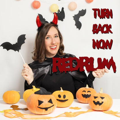 Wooden Halloween Decorations Stickers Bloody Halloween Decals for Mirror Wall Window Peel and Stick Happy Halloween Wall Sticker Redrum Door Sign Outdoor Indoor Decor Holiday Party Supply Photo Props