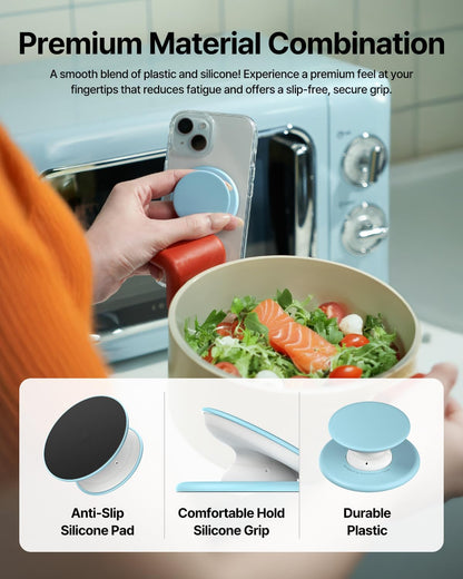 Sinjimoru for MagSafe Phone Grip, Soft Silicone Magnetic Finger Grip for iPhone 16/15/14/13/12, Comfortable One-Touch Holding, M-Tap Tok Blue