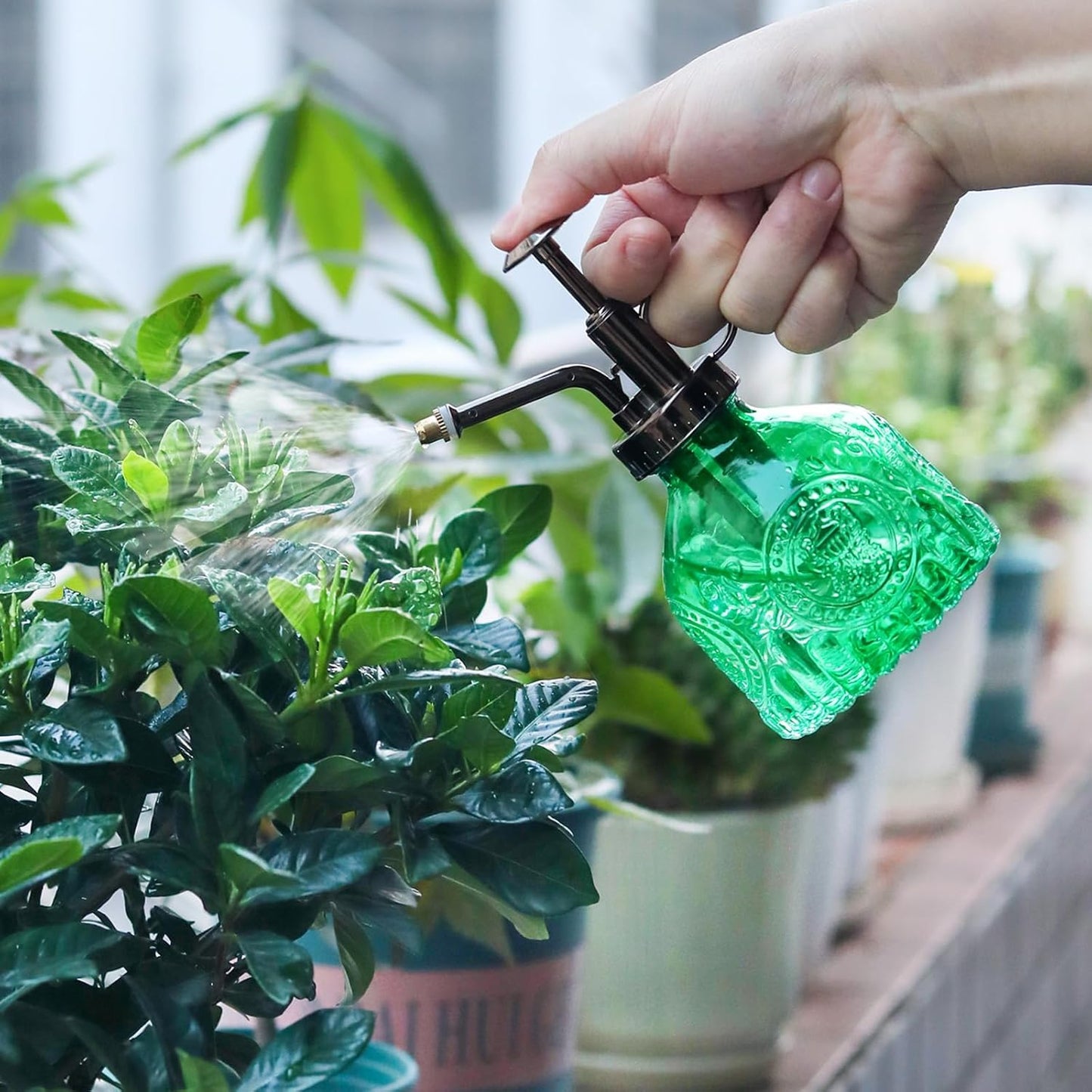 Glass Plant Mister Spray Bottle, Vintage Plant Spritzer Watering Can, Succulent Watering Bottle with Top Pump, Small Plant Sprayer Mister for Indoor Outdoor House Plant - Green