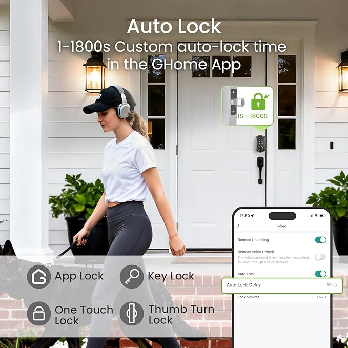 GHome Smart deadbolt Lock, Keyless Entry Door Lock for Front Door, App Remote, Auto Lock, Easy Installation, Fingerprint Door Lock with Keypad for Home, Airbnb, Apartment, Garage, Black
