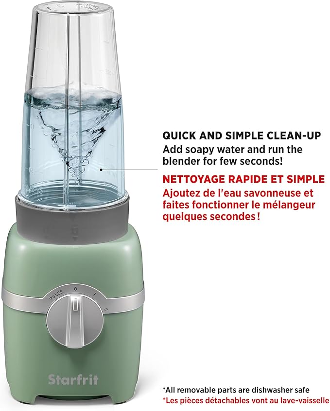 Starfrit Personal Blender - Two 828ml Cups - High, Low & Pulse Modes - 300W - Sage