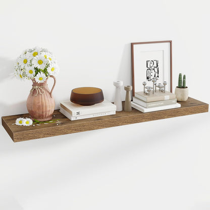 48 Inch Floating Shelves, 12 Inch Deep Floating Shelves for Wall, Floating Shelf with Invisible Brackets, Deep Wall Shelves for Bathroom, Bedroom, Living Room, 1 Pack, Brown