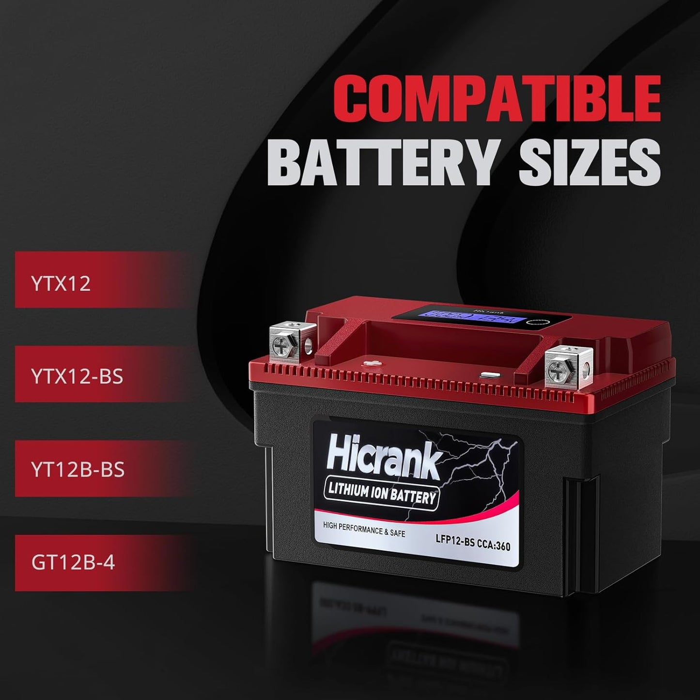 YTX12-BS 12V 6Ah,360CCA LiFePO4 Lithium Motorcycle Battery,Powersports Battery for Honda KTM Yamaha Harley Fit ATV, UTV, Scooter, Motocross, Lawn Mower, Jet Ski, Polaris