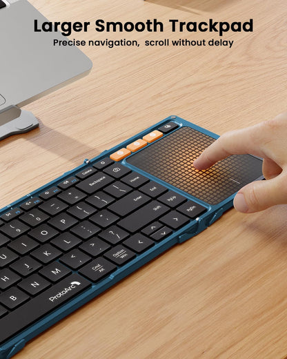 ProtoArc Foldable Keyboard with Touchpad, XK01 TP Folding Portable Keyboard, Full Size Keys, Large Trackpad Bluetooth Travel Keyboards for iPad Laptop PC Tablets - Blue