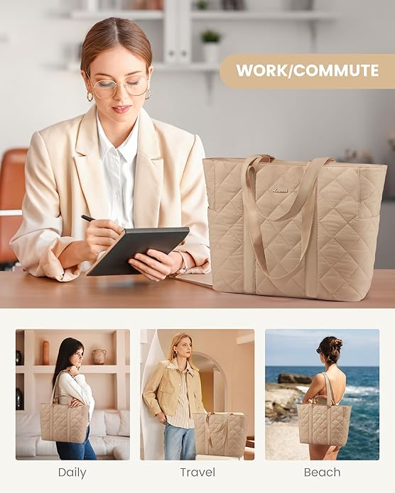 LOVEVOOK Tote Bag for Women,Light Puffer Tote Bag with Multi-pockets,Stylish Carry on Laptop Bags for Daily,Travel,Work,Gym | with Multi-pockets, Stylish, Carry on, for Daily, Travel, Work