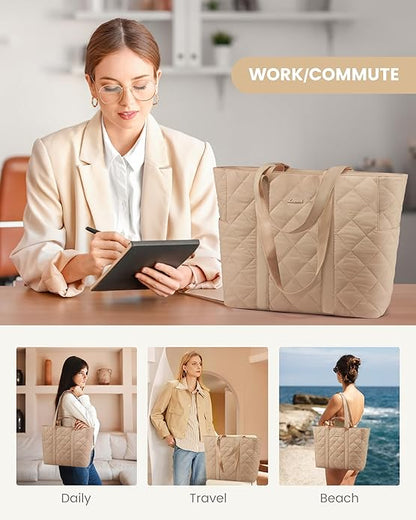 LOVEVOOK Tote Bag for Women,Light Puffer Tote Bag with Multi-pockets,Stylish Carry on Laptop Bags for Daily,Travel,Work,Gym | with Multi-pockets, Stylish, Carry on, for Daily, Travel, Work