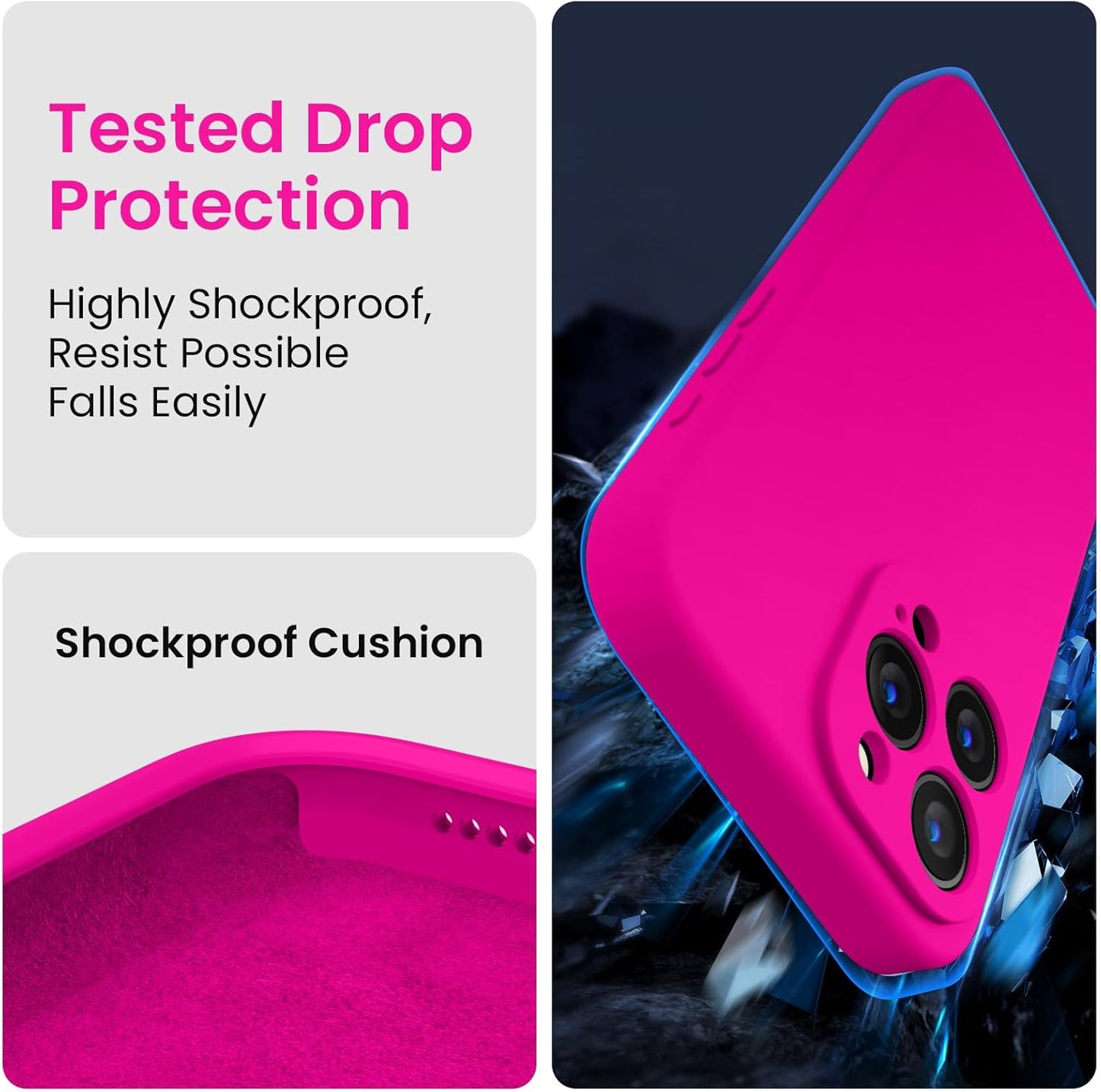 FireNova Designed for iPhone 15 Pro Max Case, Silicone Upgraded [Camera Protection] Phone Case with [2 Screen Protectors], Soft Anti-Scratch Microfiber Lining Inside, 6.7 inch, Hot Pink