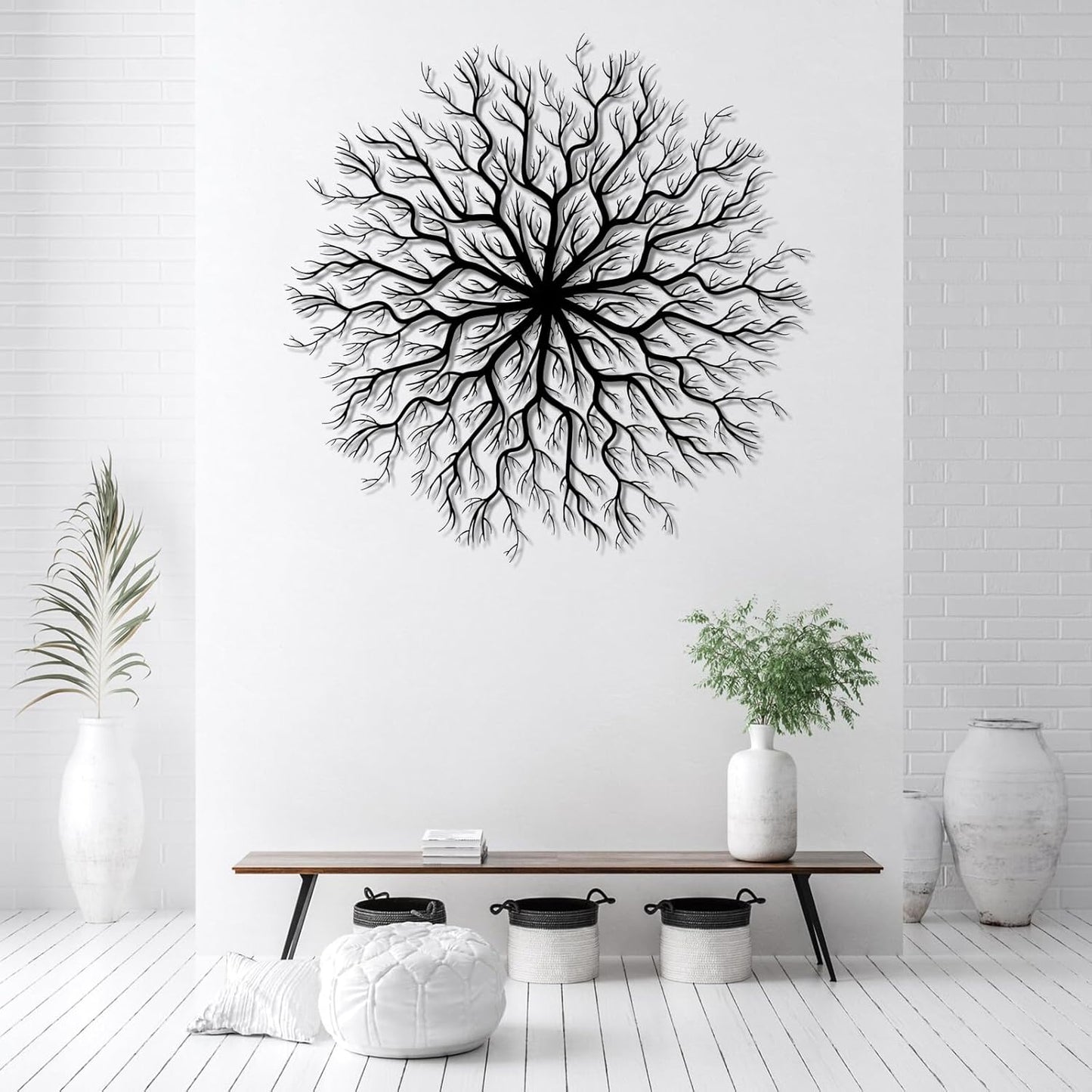 Tree of Life Metal Wall Art, Metal Tree Wall Art, Large Round Sculpture, Round Branch Wall Decor, Large Branch Artwork, Nature Sign, Wall Decor for Living Room, Housewarming Gift (Silver, 19"x19"|47x47cm)