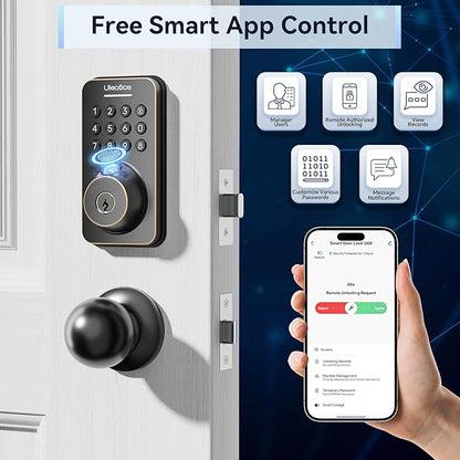Keyless Entry Door Lock with Handle Set - Built-in WiFi, App Control & Doorbell, Electronic Keypad Deadbolt with One-Time Code, Auto-Locking, Easy to Install, Oil Rubbed Bronze