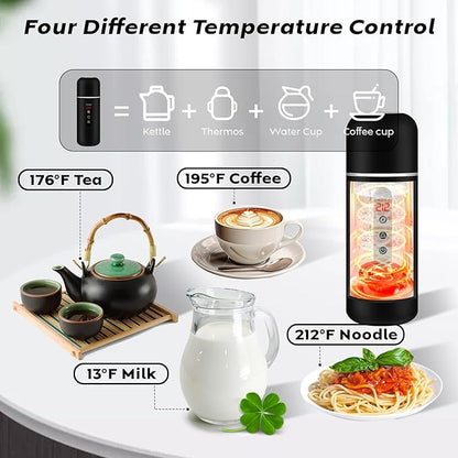 Electric Travel Kettle,12V/24V Car Coffee Warmer Kettle,Portable Hot Water Boiler,Small Hot Water Heater with Built-in Magnetic Induction Stirring