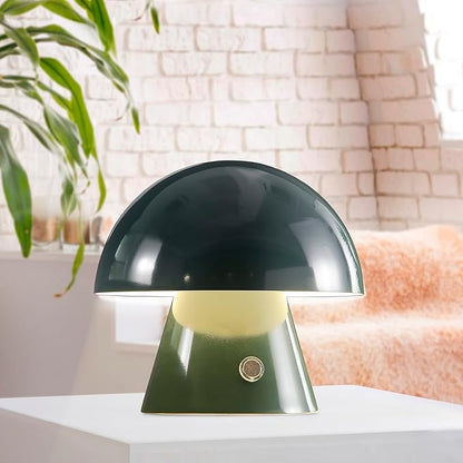 JONATHAN Y 7" Forest Green Rechargeable Cordless Mushroom Table Lamp, Portable LED Nightstand Lamp for Bedroom Living Room, Metal Shade, 3-Way Dimmable Touch Sensor Modern Accent (JYL7116C)
