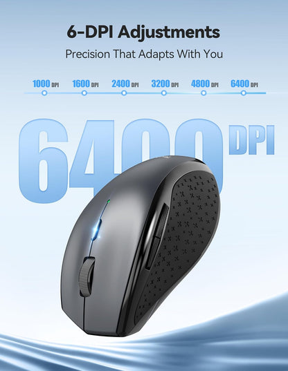TECKNET Wireless Mouse Rechargeable,Mouse for Laptop Computer,2.4G USB Computer Mice Wireless,6 Button 6400 DPI Ergonomic Silent Mice,Portable Cordless Travel Mice-Wide Compatibility