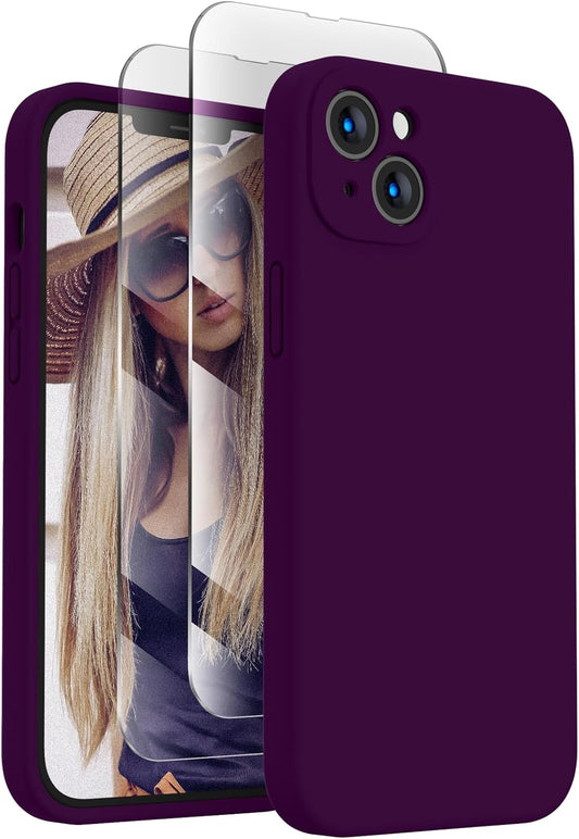FireNova Designed for iPhone 13 Case, Silicone Upgraded [Camera Protection] Phone Case with [2 Screen Protectors], Soft Anti-Scratch Microfiber Lining Inside, 6.1 inch, Wine Red