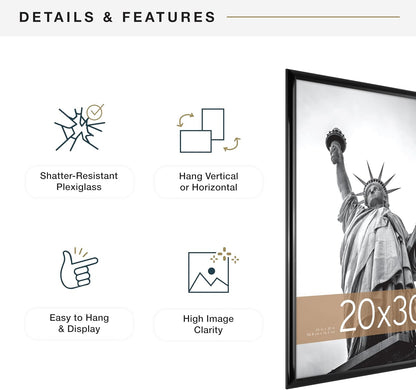 MCS Trendsetter 20x30 Poster Frame Black High-Gloss, Vertical & Horizontal Wall Hanging Large Picture Frame for Photos, Posters & Art Prints (2-Pack)