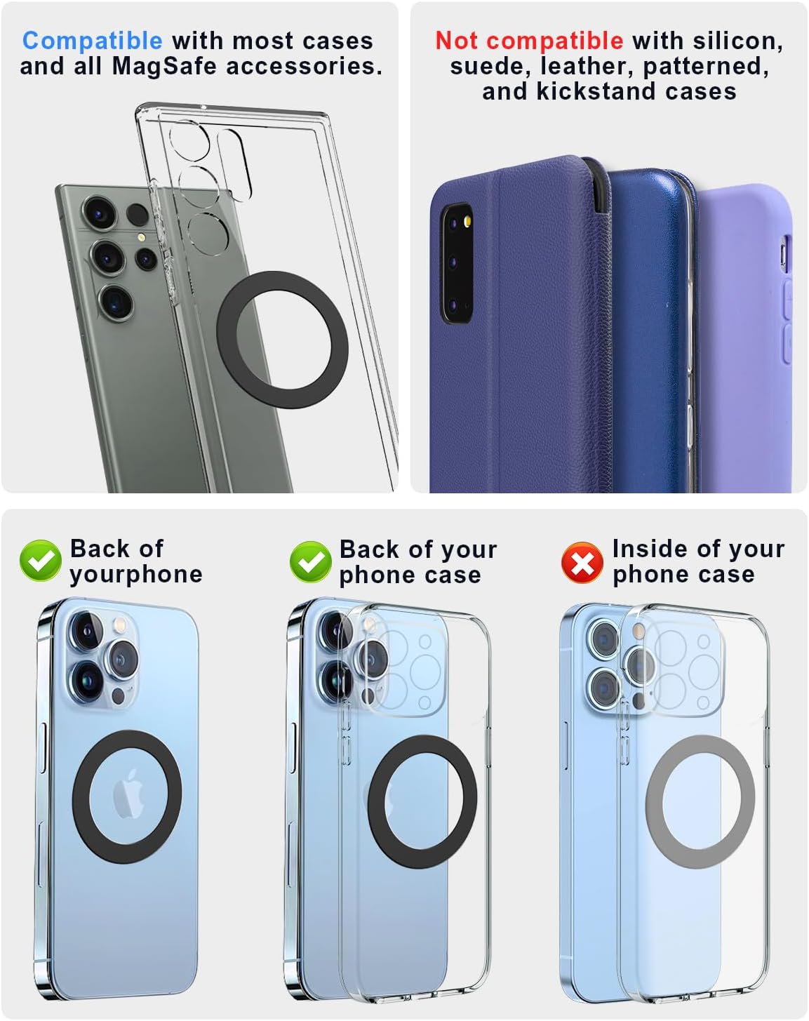 Magnetic Adapter Rings 2PCS Compatible for Magsafe,for Kindle Pop Socket Magnetic,for Magsafe Accessories & Wireless Charging for iPhone 16/15/14/13 Mini Plus Pro Max/Pixel 8/ S24 Ultra/ S23 and More