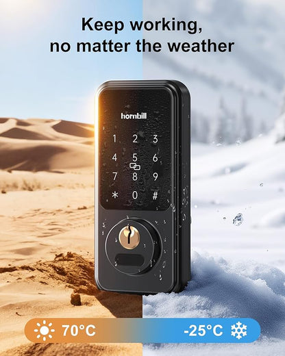 Smart Keyless Entry Door Lock with Handle, Hornbill Front Door Lock Set, Keypad Code Deadbolt with Lever, Digital Touchscreen via Alexa/Bluetooth/Keyfob/Key