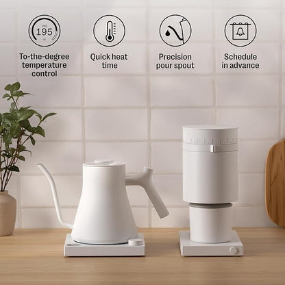 Fellow Stagg EKG Pro Electric Gooseneck Kettle - Pour-Over Coffee and Tea, Quick Heating, Precise Temperature Control, Scheduling, Built-in Brew Timer, Matte White with Maple Wood Handle, 0.9 Liter