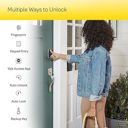 Yale Assure Lock 2 Touch Deadbolt, Satin Nickel Smart Entry Door Lock with Z-Wave (ZW3) Connected Touch Keypad and Fingerprint Scanner with Back-up Key, YRD410-F-ZW3-619