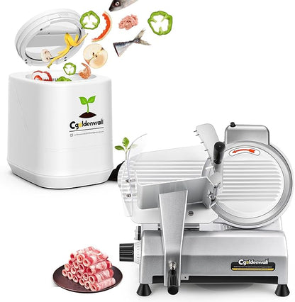 Save $80 Electric Composter & Meat Slicer Machine | Reduce Waste, Slice Perfectly | Food Waste Recycler & Deli-Style Slicer Bundle