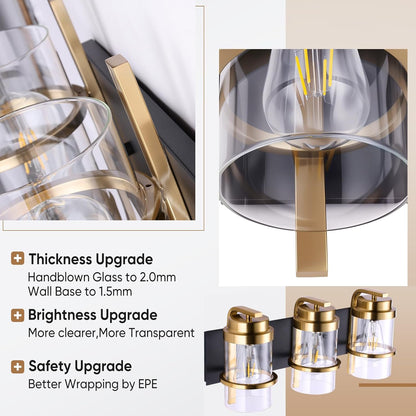 Black Gold Vanity Lights,3 Lights Bathroom Light Fixtures,Gold Finish Industrial Modern Wall Sconces 3 Lights,Bathroom Wall Lights(Bulbs not Included)