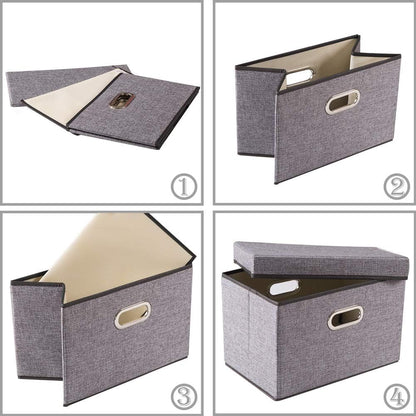 PRANDOM Collapsible Storage Containers with Lids [5-Pack] Linen Fabric Foldable Storage Bins Boxes Organizer Baskets Cube with Cover for Home Bedroom Closet Office Nursery (14.9x9.8x9.8)