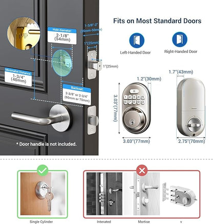 Veise Keyless Entry Door Lock, Electronic Keypad Deadbolt, Keyed Entry, Auto Lock, Anti-Peeking Password, Back Lit & Easy Installation Design, Satin Nickel