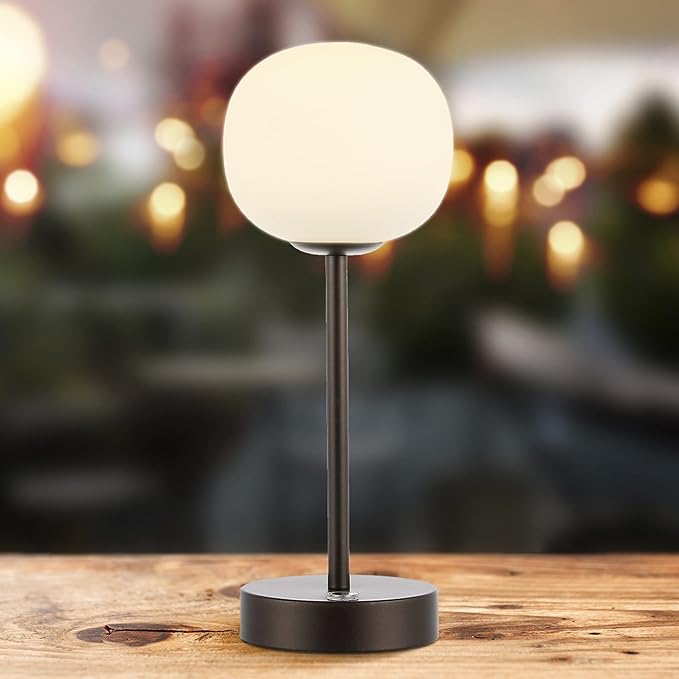 JONATHAN Y 12.25" Oil Rubbed Bronze/White Rechargeable Table Lamp, Modern Cordless LED Nightstand Lamp, White Glass Shade, Dimmable Portable Desk Lamp for Bedroom Living Room Dining (JYL7108B)