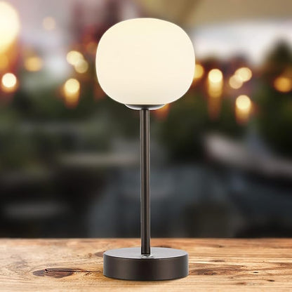 JONATHAN Y 12.25" Oil Rubbed Bronze/White Rechargeable Table Lamp, Modern Cordless LED Nightstand Lamp, White Glass Shade, Dimmable Portable Desk Lamp for Bedroom Living Room Dining (JYL7108B)