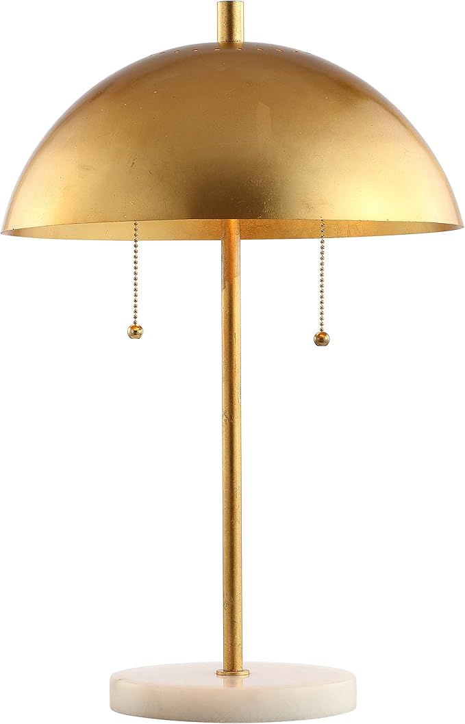 JONATHAN Y 20.75" Gold/White Marble 2-Light LED Table Lamp for Modern Bedside Decor, Glam Desk Lamp, Gold Metal Dome Shade, Pull Chain Switch, Bulbs Included JYL1071A