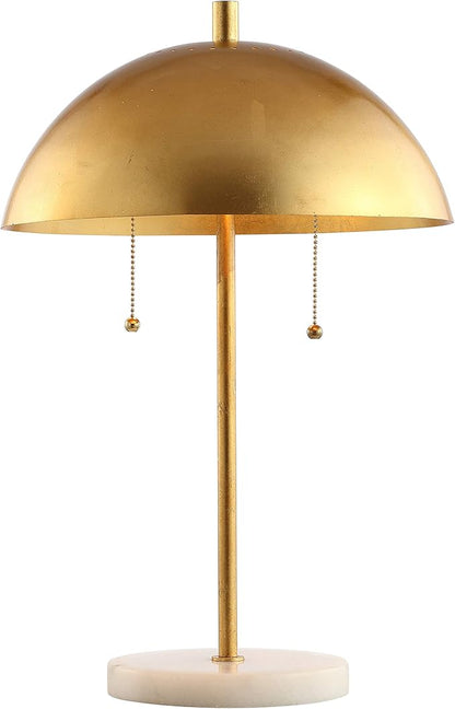 JONATHAN Y 20.75" Gold/White Marble 2-Light LED Table Lamp for Modern Bedside Decor, Glam Desk Lamp, Gold Metal Dome Shade, Pull Chain Switch, Bulbs Included JYL1071A
