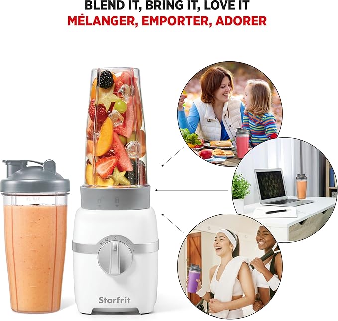 Starfrit Personal Blender - Two 828ml Cups - High, Low & Pulse Modes - 300W - White