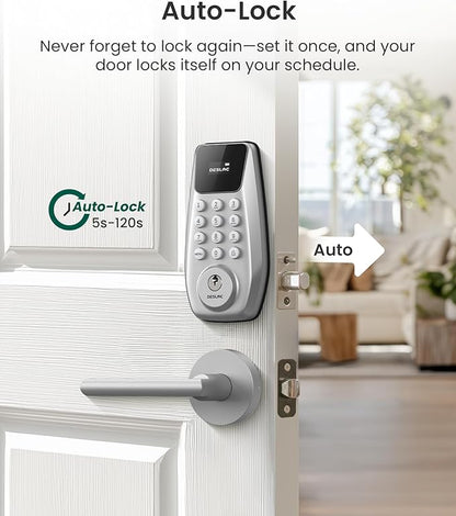 DESLOC C100 Keyless Entry Door Lock with Keypad, Smart Deadbolt Lock for Front Door with 2 Keys, Auto Lock, Easy Installation, 100 PIN Codes, IP54 Waterproof, BHMA Grade 3, Silver