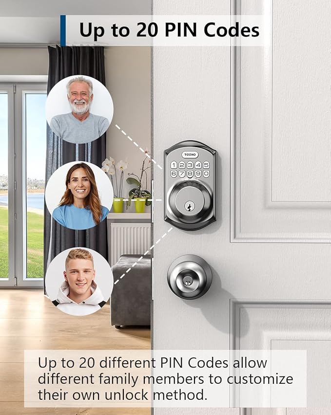 TEEHO TE001 Keyless Entry Door Lock with Keypad - Smart Deadbolt Lock for Front Door with 2 Keys - Auto Lock - Easy Installation - Satin Nickel