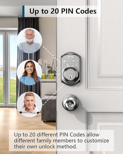 TEEHO TE001 Keyless Entry Door Lock with Keypad - Smart Deadbolt Lock for Front Door with 2 Keys - Auto Lock - Easy Installation - Satin Nickel