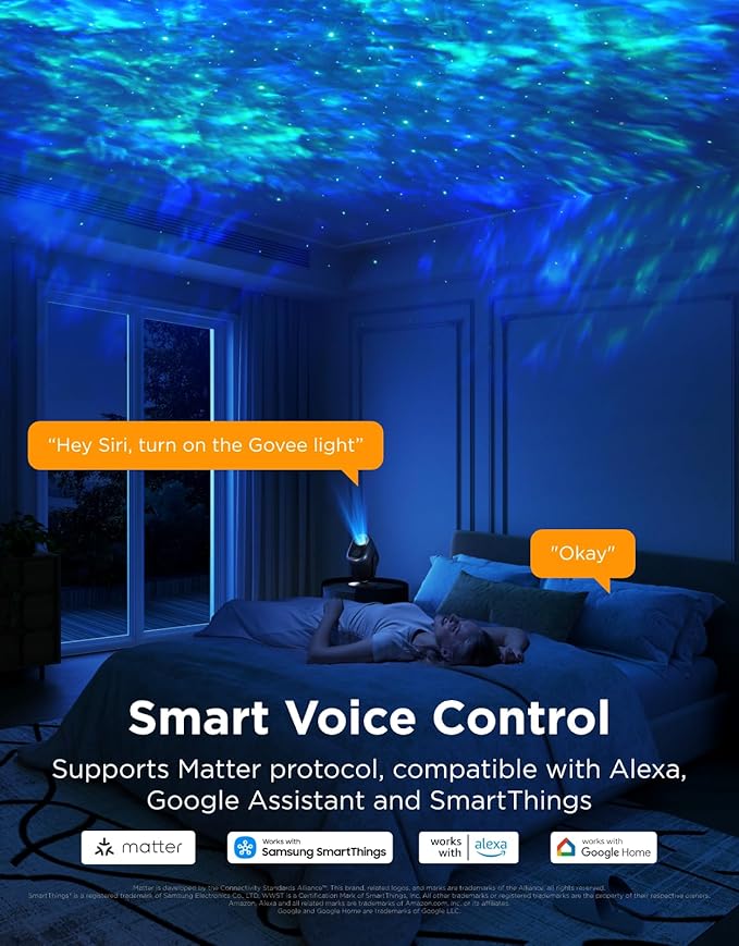 Govee Star Projector Lights, 7-Zone Colorful Nebula Effect, Work with Matter, 540ft² Coverage, LED Ceiling Lights for Bedroom, 50+ Scenes, 18 White Noise, Room Decor, Gifts for Kids, Sleep Lamp