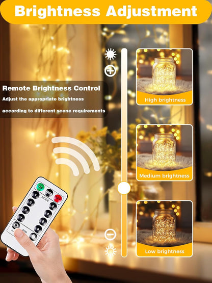 2 Pack 200LED Battery Operated Fairy Lights with Remote, 8 Modes LED String Lights with Timer, Dimmable, Memory Function, Waterproof Twinkle Lights for Outdoor Indoor Christmas Decor(Warm White)