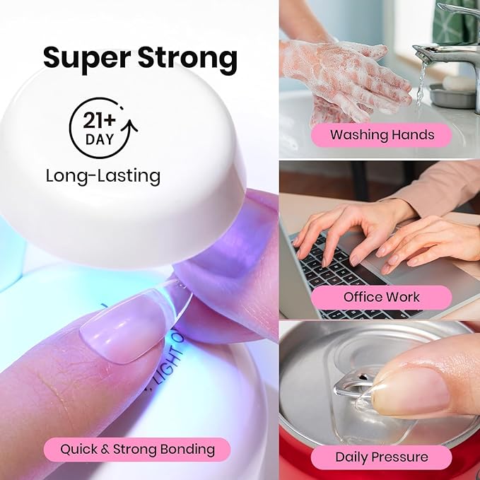 Beetles 3Pcs 15ml HEMA-Free Nail Glue Top Coat & Base Gel Set, TPO Free No Wipe Top Coat Base Nail Glue Gel for False Nails, Shine Effect Long Lasting Nail Extension DIY Salon Home, U V Light Required