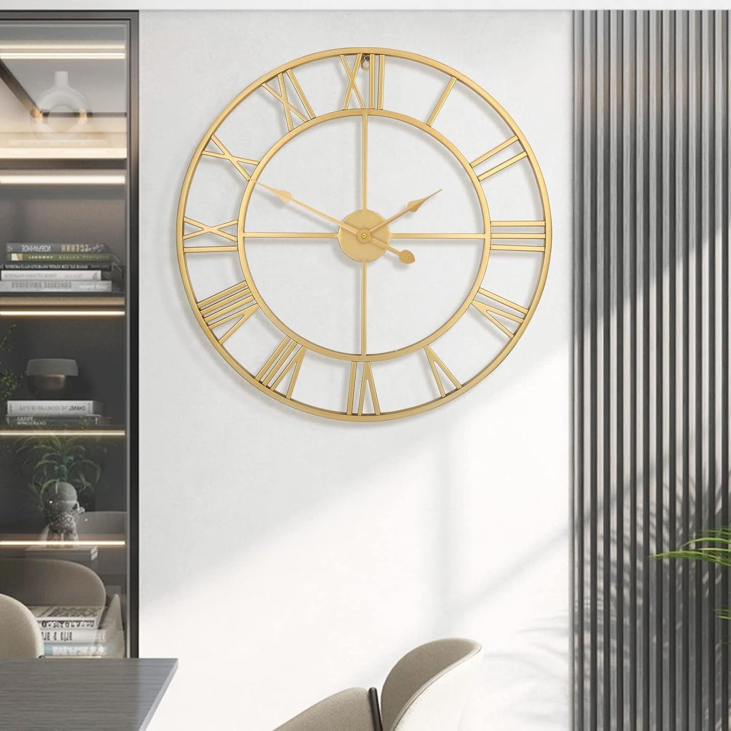 1st owned Large Wall Clock Silent Non-Ticking Roman Numerals Vintage Battery Operated (24 inch,18inch,16inch) Farmhouse Wall Clock for Living Room, Bedroom, Kitchen, Cafe Decor-Gold 47CM