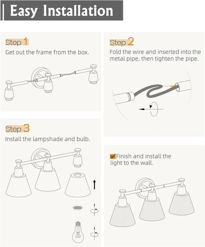 FEMILA Antique Brass Bathroom Vanity Light, 3-Lights Industrial Modern Wall Sconce Bathroom Lighting, Hammered Metal Shade Finish, 4FG59B-3W BG