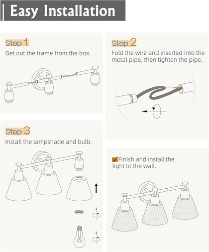 FEMILA Bathroom Vanity Light, 3-Light Modern Bathroom Light Fixture with Hammered Metal Shade Finish, Dark Blue Wall Sconce Lamp Lighting for Bedroom, 4FG59B-3W Blue