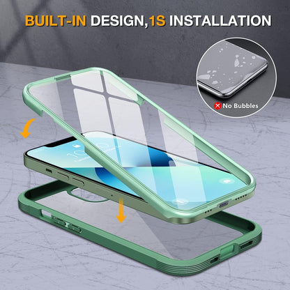 Miracase Compatible with iPhone 13 Mini case 5.4 inch, 2023 Upgrade Full-Body Glass Clear Case Bumper Case with Built-in 9H Tempered Glass Screen Protector for iPhone 13 Mini, Acacia Green