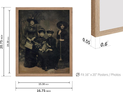 Poster Master Vintage Photograph Poster - Retro Halloween Print - Gift for Artist, Friend - Four Witches Wearing Robes, Sabbath, Coven, Sorcery - Wall Decor for Home, Office, 16x20 Beige Framed